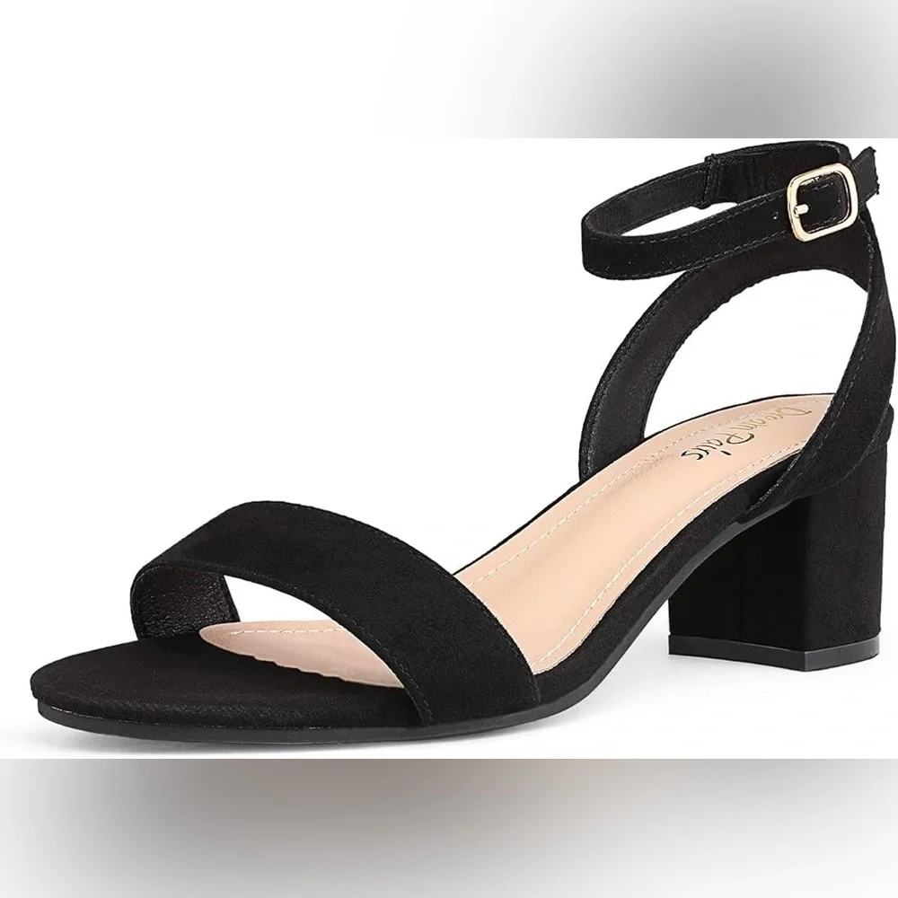NIB Women’s Dream Pairs Open Toe Ankle Strap Block Heel Sandals Black Suede 8.5